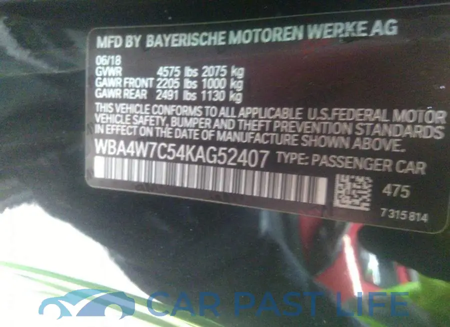 WBA4W7C54KAG52407# 9