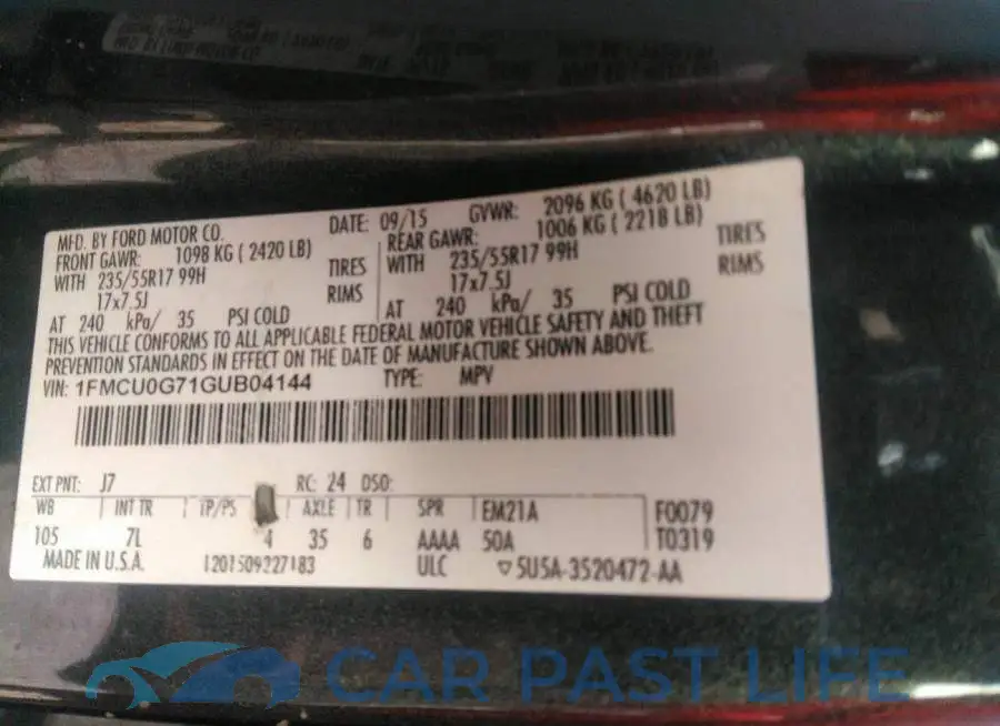 1FMCU0G71GUB04144# 9