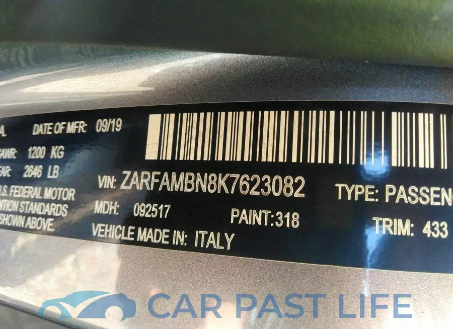 ZARFAMBN8K7623082# 9