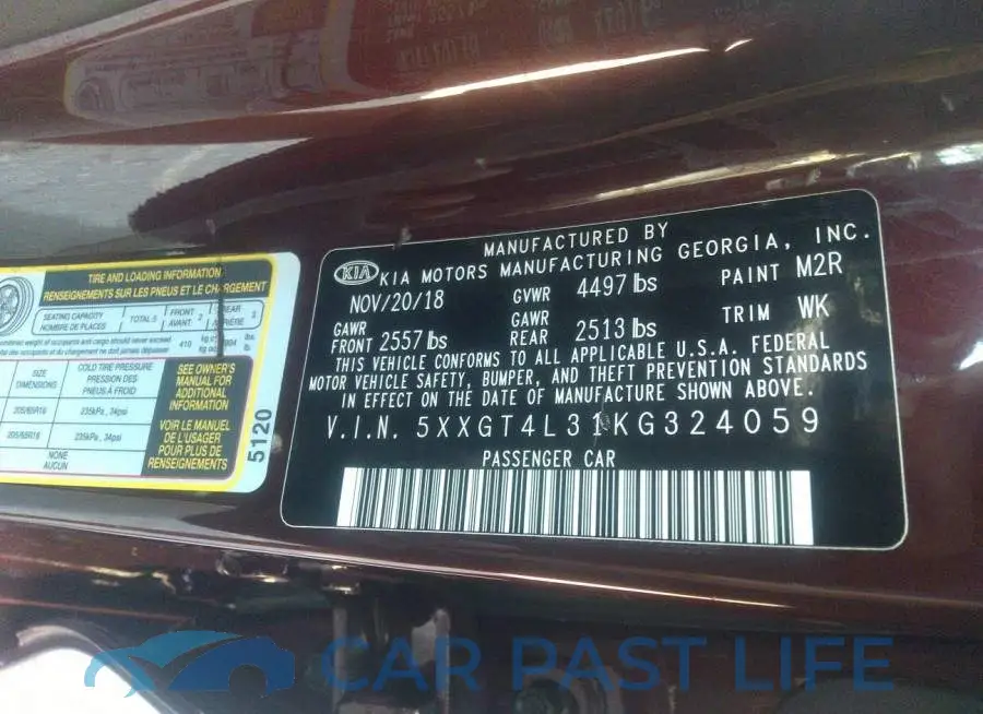 5XXGT4L31KG324059# 9