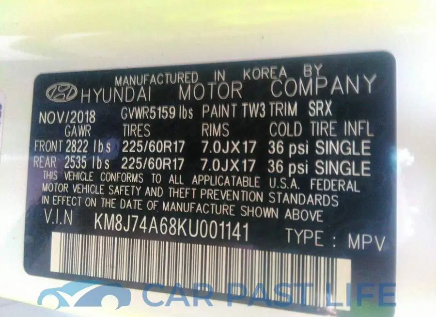 KM8J74A68KU001141# 9