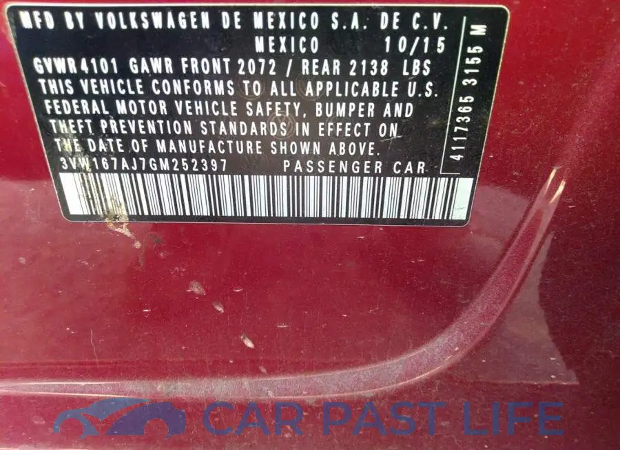 3VW167AJ7GM252397# 9