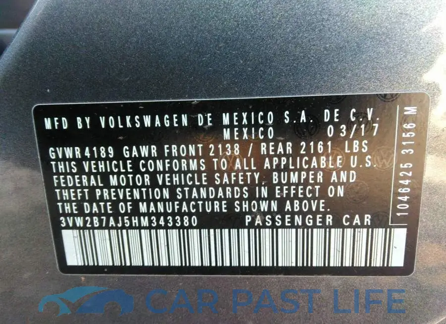 3VW2B7AJ5HM343380# 9