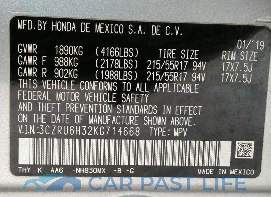 3CZRU6H32KG714668# 9