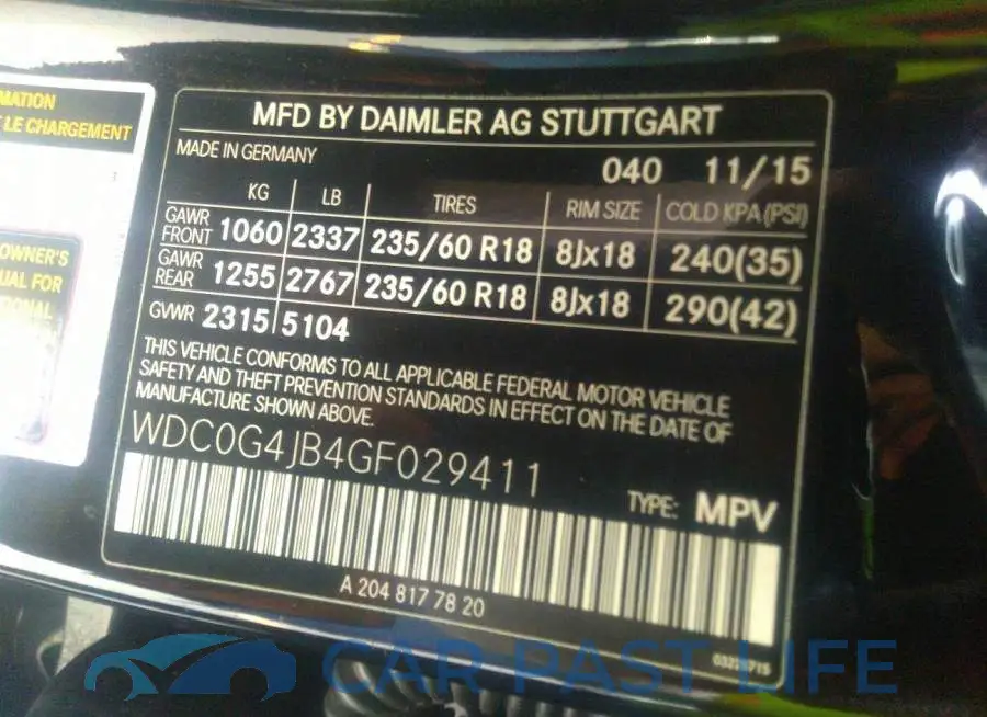 WDC0G4JB4GF029411# 9