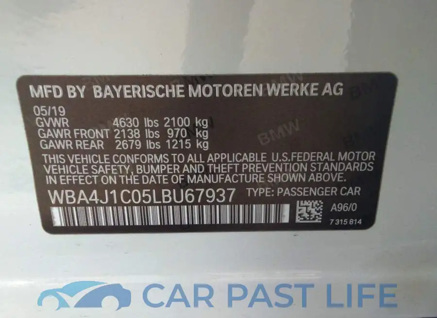 WBA4J1C05LBU67937# 9