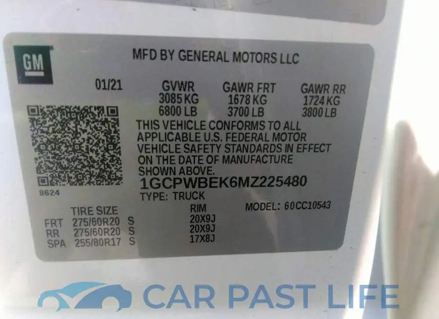 1GCPWBEK6MZ225480# 9