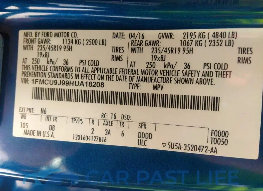 1FMCU9J99HUA18208# 9