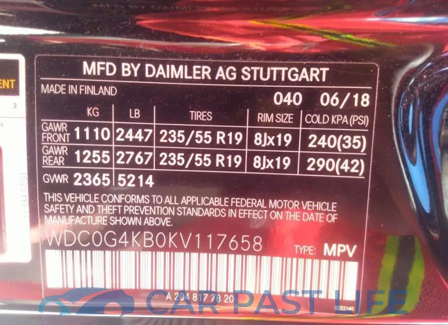 WDC0G4KB0KV117658# 9