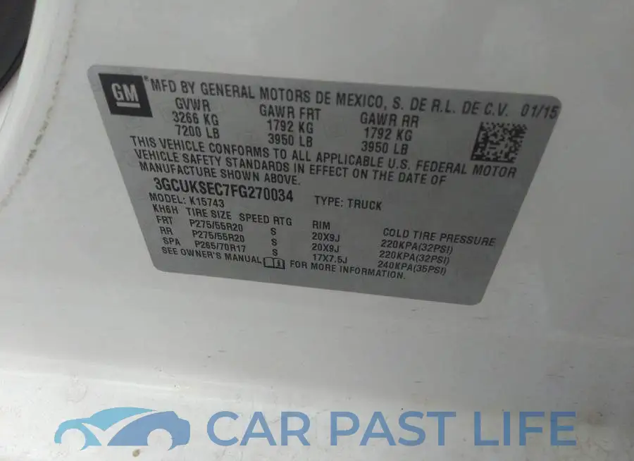 3GCUKSEC7FG270034# 9