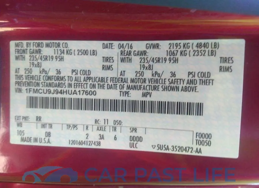 1FMCU9J94HUA17600# 9