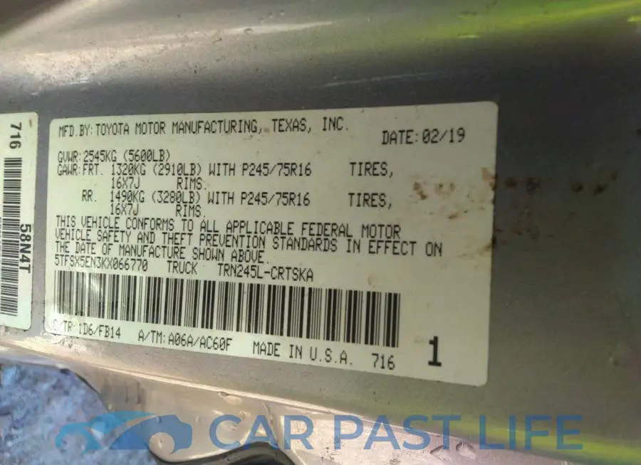 5TFSX5EN3KX066770# 9