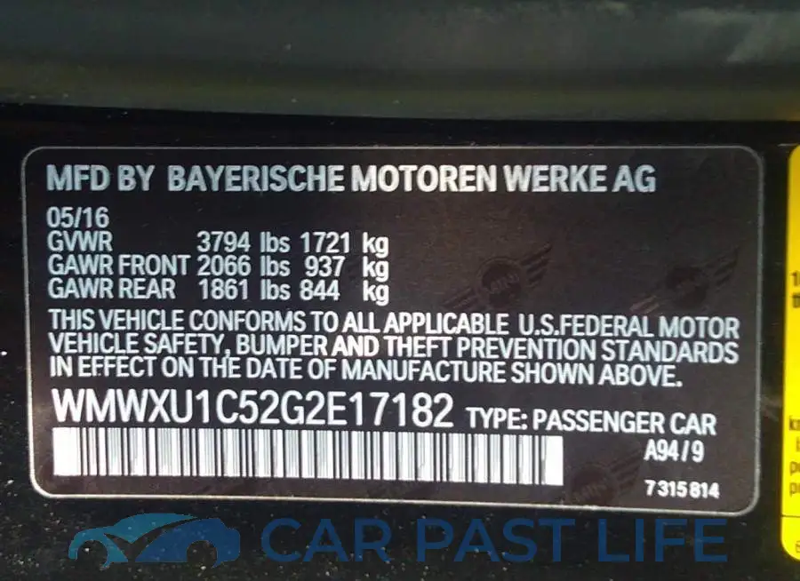 WMWXU1C52G2E17182# 9