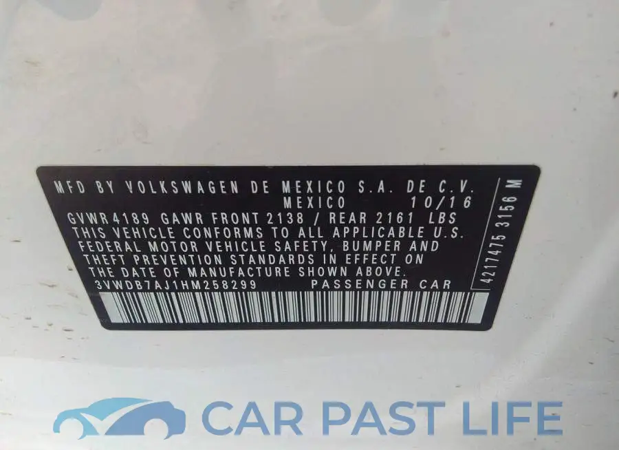 3VWDB7AJ1HM258299# 9