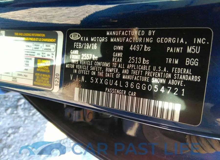 5XXGU4L36GG054721# 9