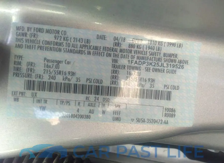 1FADP3K25JL319526# 9