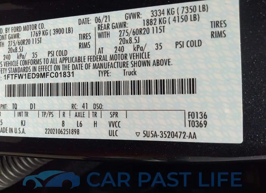 1FTFW1ED9MFC01831# 9