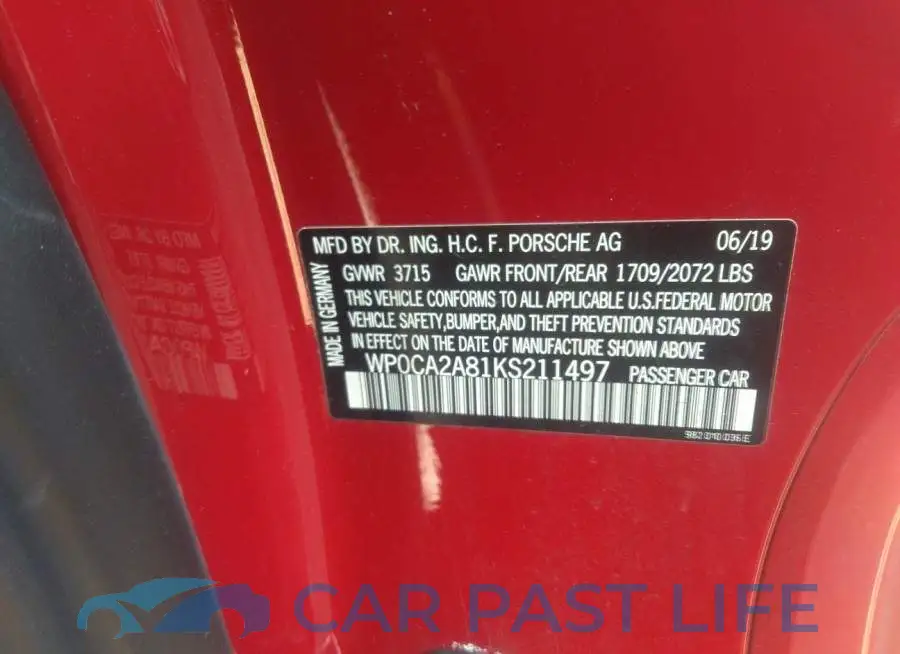 WP0CA2A81KS211497# 9