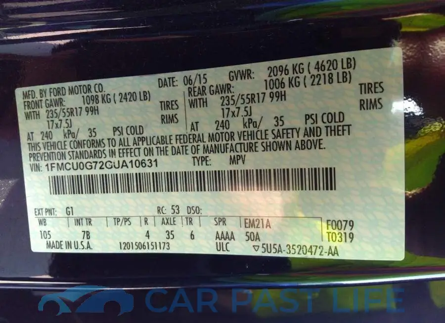 1FMCU0G72GUA10631# 9