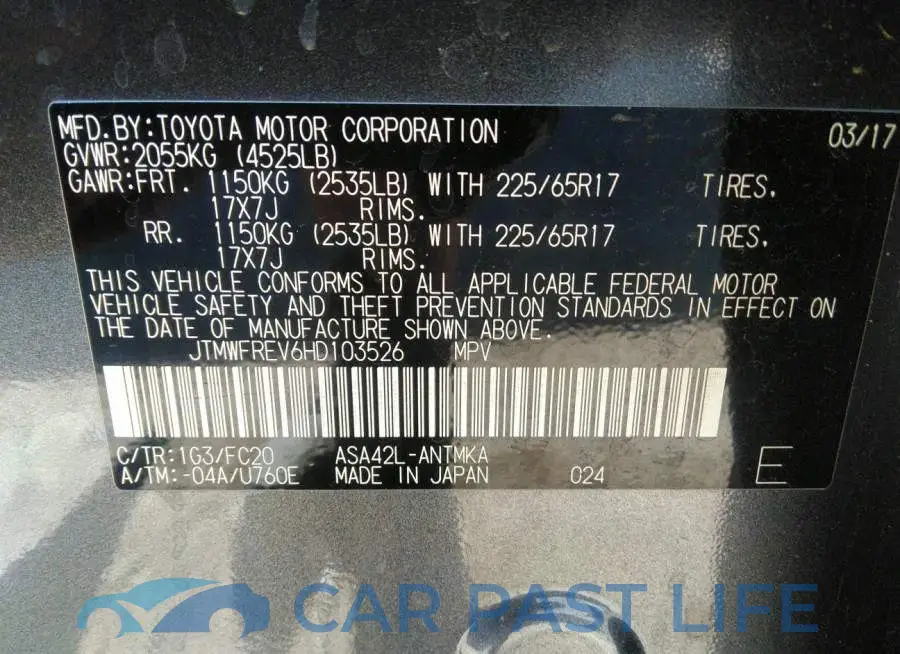 JTMWFREV6HD103526# 9