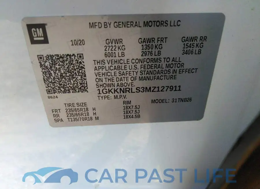1GKKNRLS3MZ127911# 9