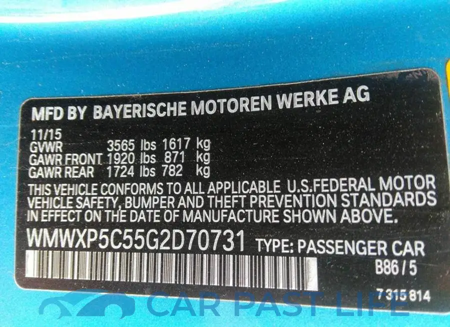 WMWXP5C55G2D70731# 9