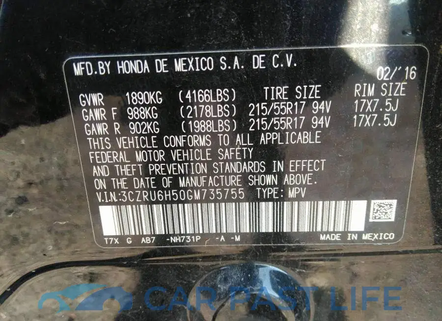 3CZRU6H50GM735755# 9