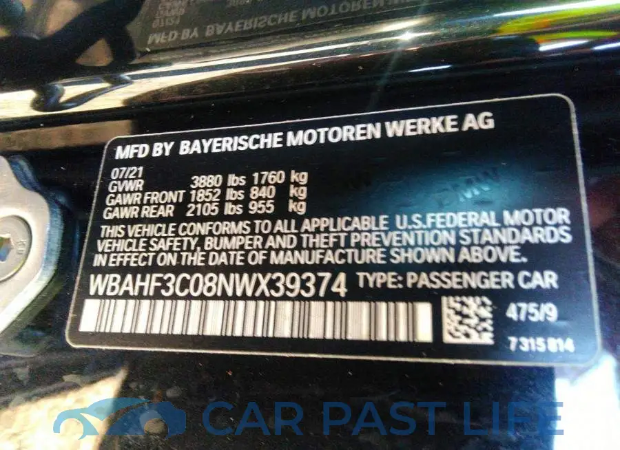WBAHF3C08NWX39374# 9