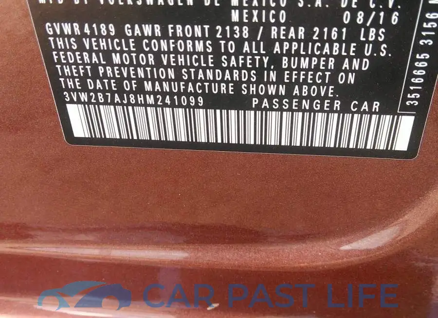 3VW2B7AJ8HM241099# 9