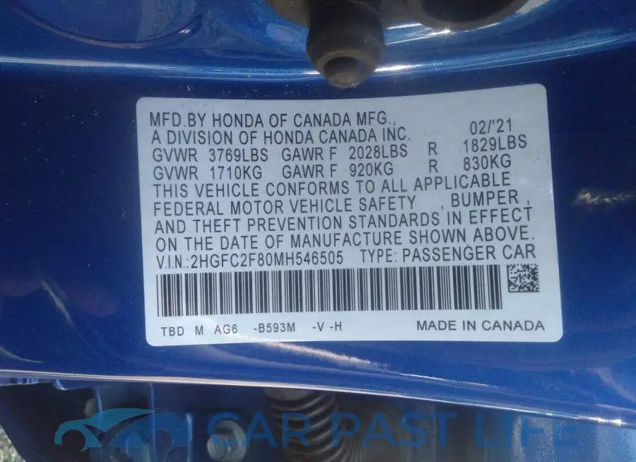 2HGFC2F80MH546505# 9