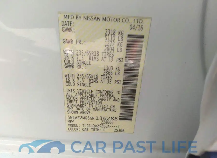 5N1AZ2MG5GN136288# 9