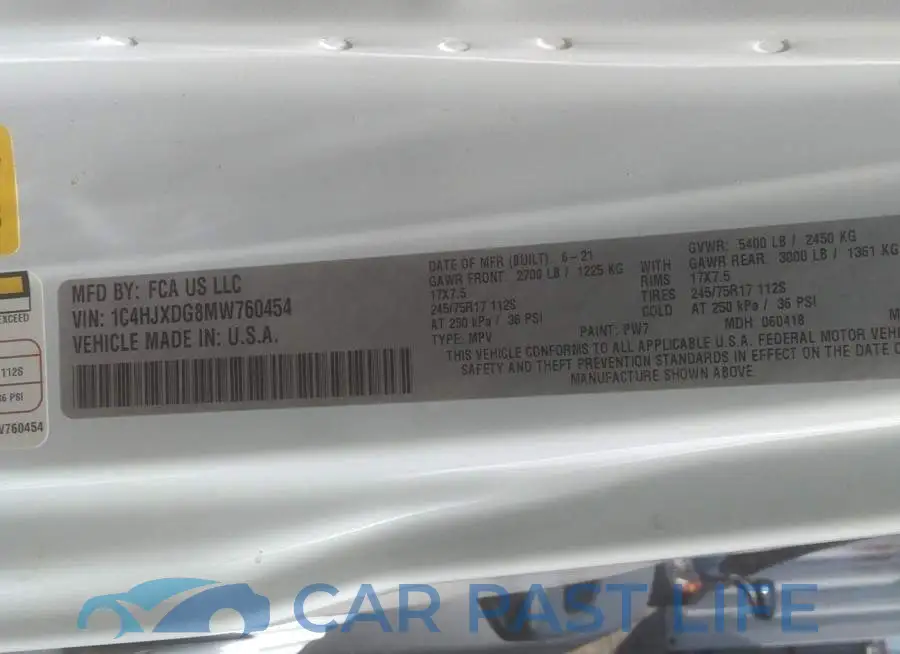 1C4HJXDG8MW760454# 9