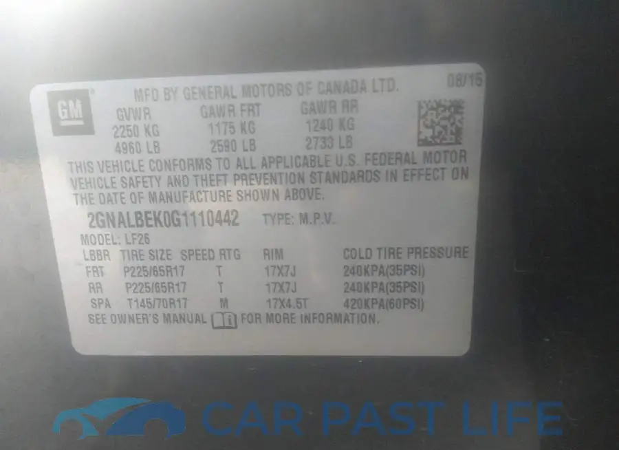 2GNALBEK0G1110442# 9