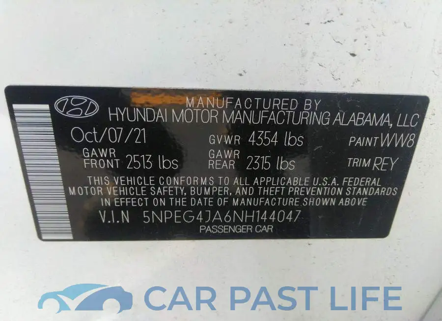 5NPEG4JA6NH144047# 9