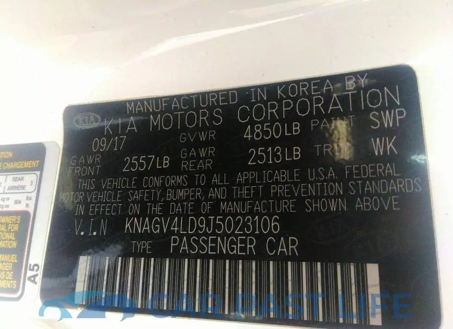 KNAGV4LD9J5023106# 9