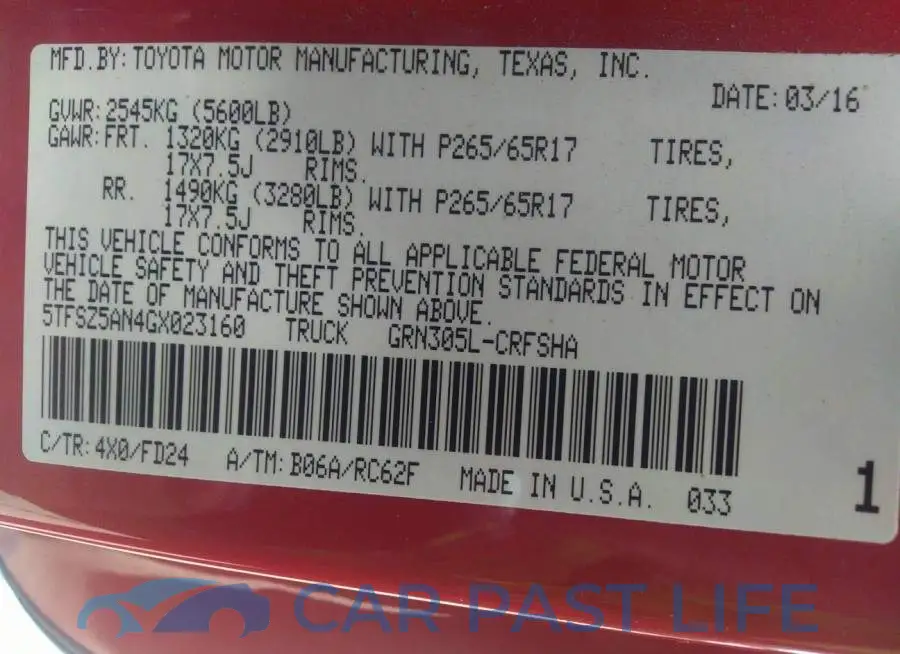 5TFSZ5AN4GX023160# 9
