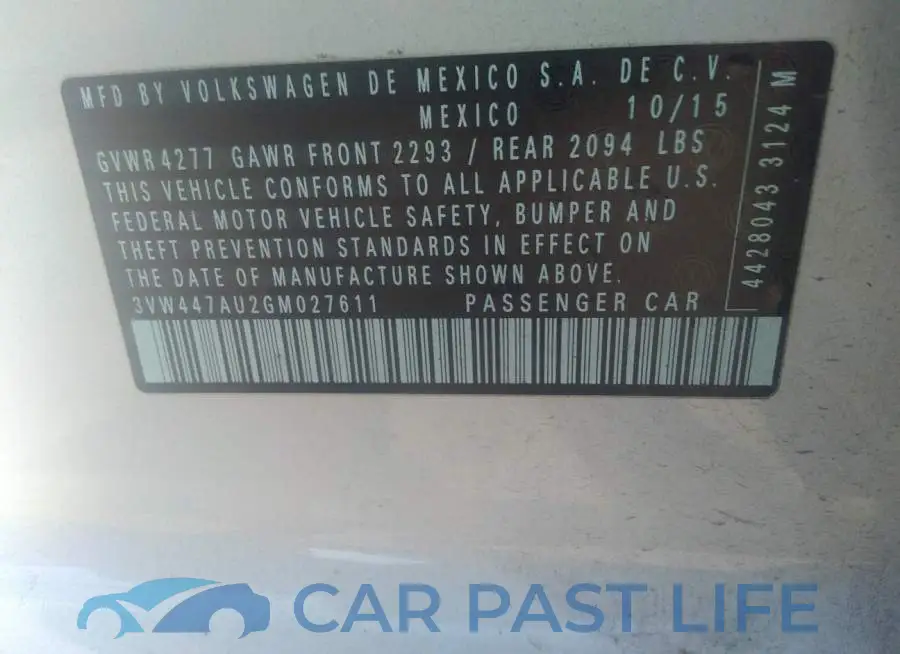 3VW447AU2GM027611# 9