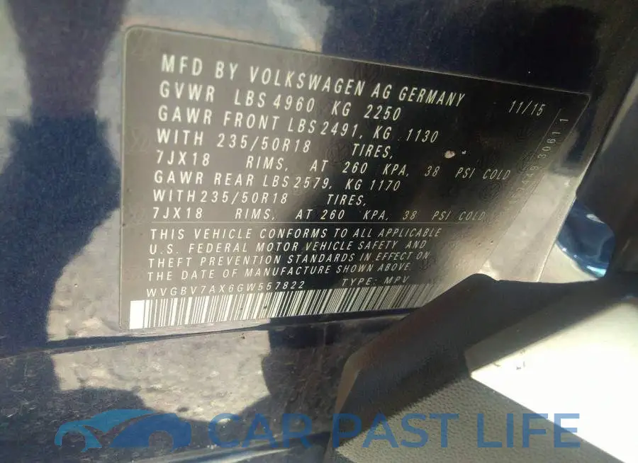 WVGBV7AX6GW557822# 9