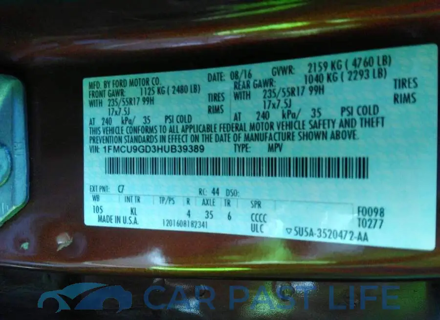 1FMCU9GD3HUB39389# 9