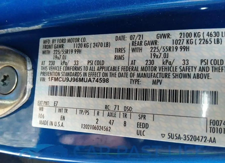 1FMCU9J96MUA74598# 9