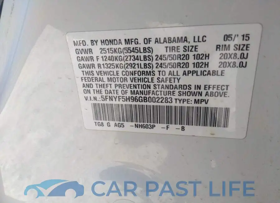 5FNYF5H96GB002283# 9