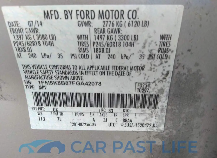 1FM5K8B87FGA42078# 9