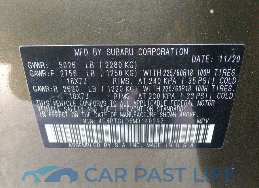 4S4BTGLD6M3140397# 9
