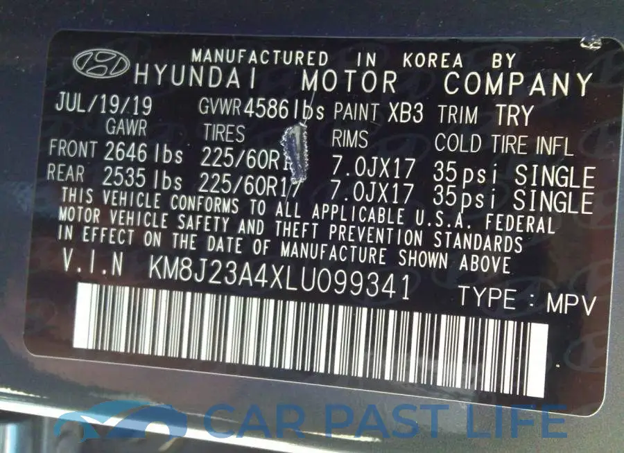 KM8J23A4XLU099341# 9