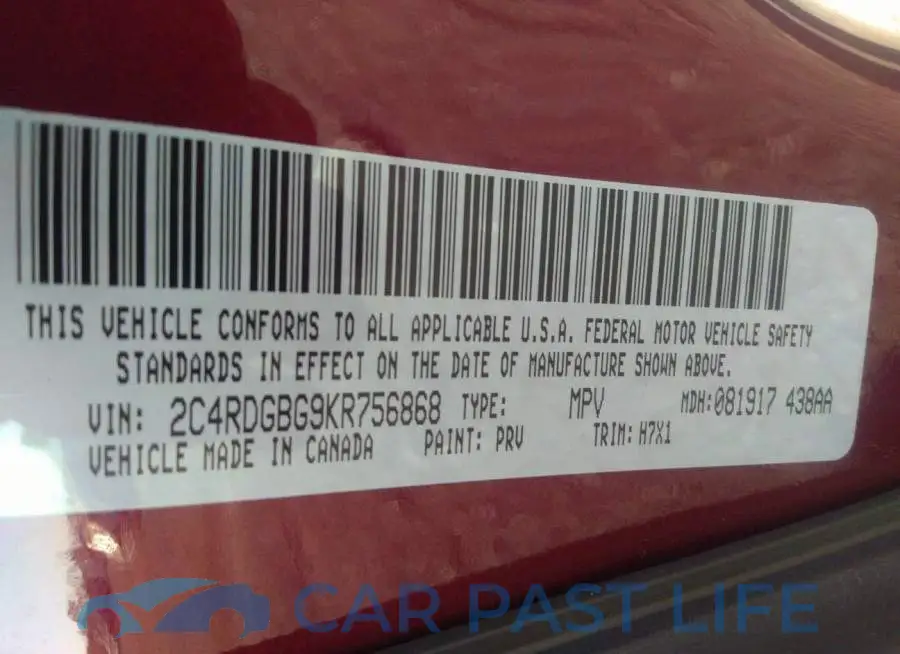 2C4RDGBG9KR756868# 9