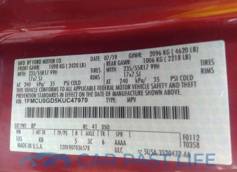1FMCU0GD5KUC47970# 9