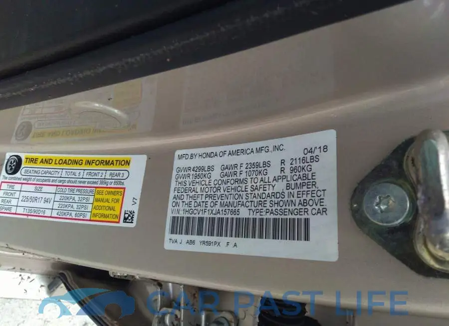 1HGCV1F1XJA157665# 9