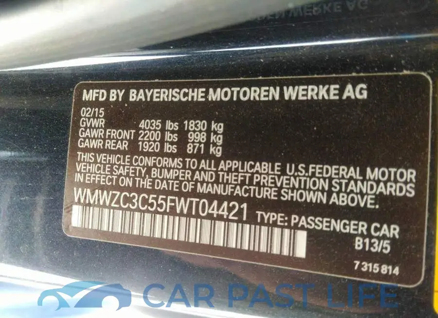 WMWZC3C55FWT04421# 9