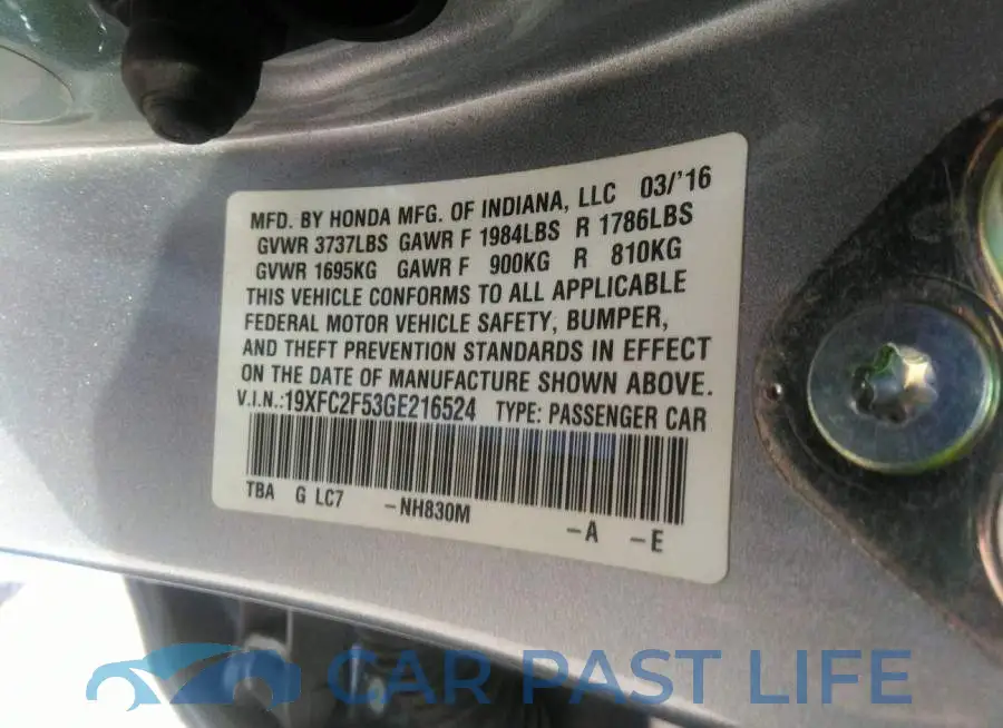 19XFC2F53GE216524# 9
