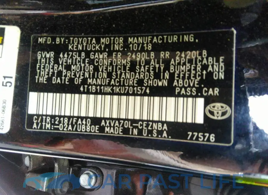 4T1B11HK1KU701574# 9